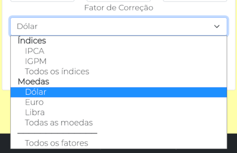 Terceiro passo: selecione o fator de correção